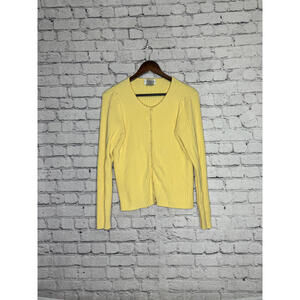 Chadwick's Yellow Ribbed Cotton Blend Cardigan, Size Large